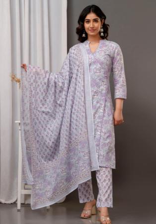 Picture of Cotton Light Steel Blue Readymade Salwar Kameez