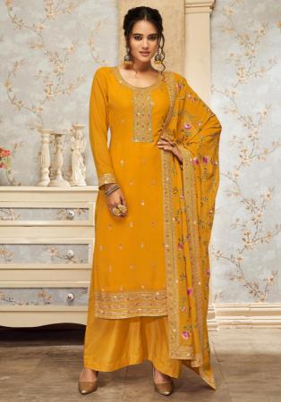 Picture of Georgette Dark Orange Straight Cut Salwar Kameez