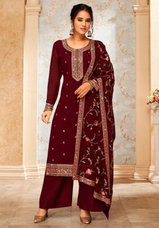 Picture of Statuesque Georgette Brown Straight Cut Salwar Kameez