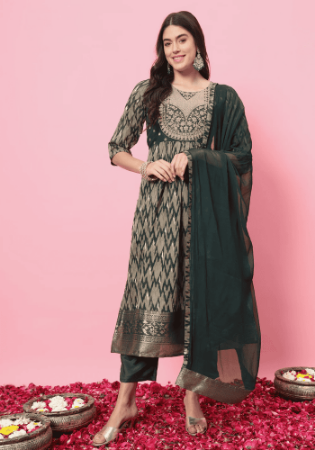 Picture of Cotton & Silk Sea Green Readymade Salwar Kameez