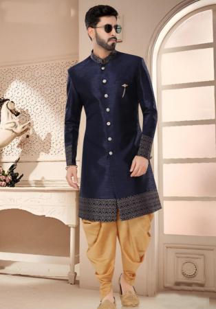 Picture of Radiant Synthetic Navy Blue Indo Western