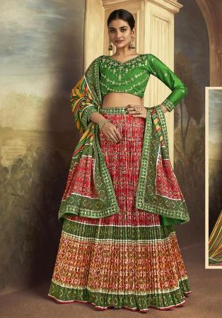 Picture of Exquisite Silk Dark Olive Green Lehenga Choli