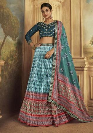 Picture of Alluring Silk Light Steel Blue Lehenga Choli