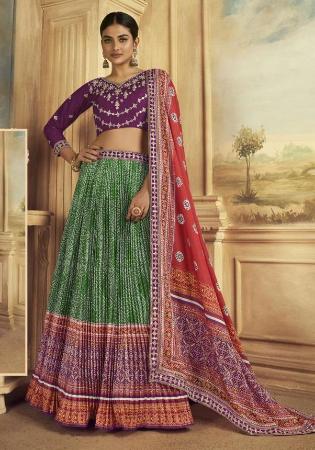 Picture of Stunning Silk Dark Olive Green Lehenga Choli