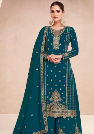 Picture of Charming Silk Teal Straight Cut Salwar Kameez