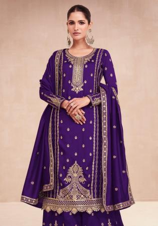 Picture of Nice Silk Purple Straight Cut Salwar Kameez