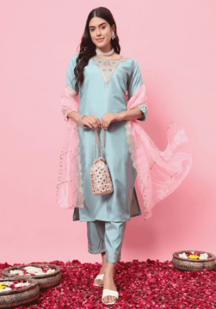 Picture of Resplendent Silk Powder Blue Readymade Salwar Kameez