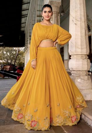 Picture of Pleasing Georgette Golden Rod Lehenga Choli