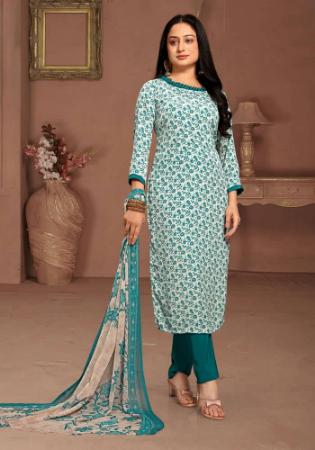 Picture of Crepe Light Steel Blue Straight Cut Salwar Kameez