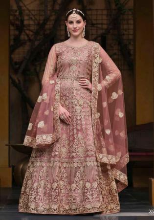 Picture of Shapely Net Rosy Brown Anarkali Salwar Kameez