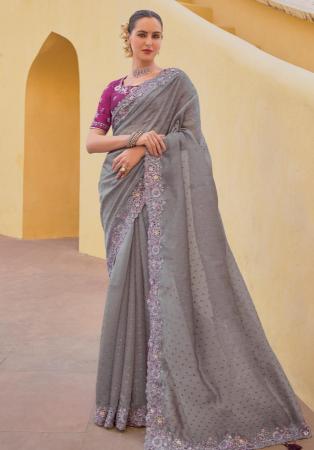 Picture of Lovely Silk & Organza Grey Saree