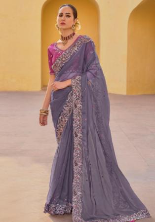 Picture of Marvelous Silk & Organza Plum Saree