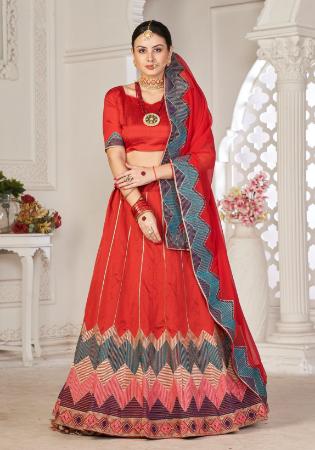 Picture of Bewitching Silk Fire Brick Lehenga Choli