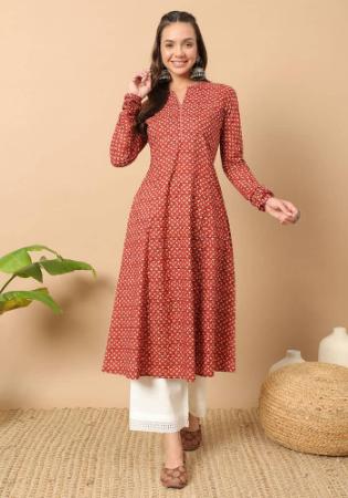 Picture of Graceful Cotton Maroon Kurtis & Tunic