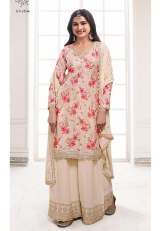 Picture of Delightful Chiffon Tan Straight Cut Salwar Kameez