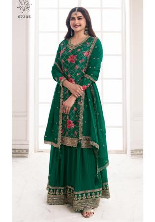 Picture of Chiffon Dark Green Straight Cut Salwar Kameez