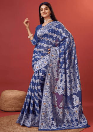 Picture of Fascinating Cotton Dark Slate Blue Saree