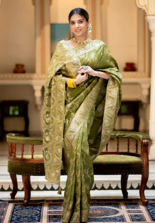 Picture of Shapely Silk Dark Olive Green Saree