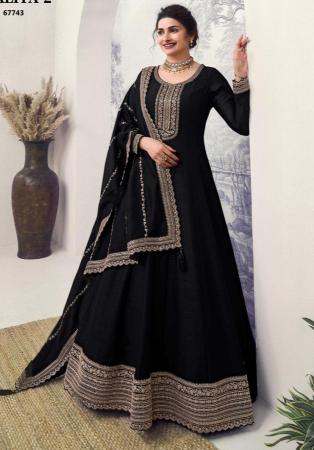 Picture of Graceful Silk Black Anarkali Salwar Kameez