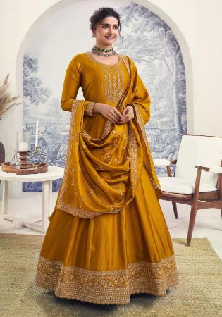 Picture of Fine Silk Dark Golden Rod Anarkali Salwar Kameez