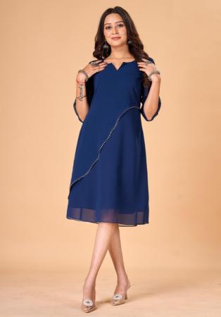 Picture of Delightful Georgette Midnight Blue Kurtis & Tunic