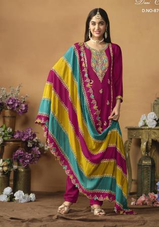 Picture of Comely Silk Fire Brick Straight Cut Salwar Kameez