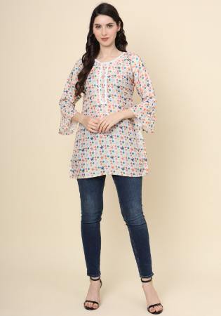 Picture of Radiant Cotton Ghost White Kurtis & Tunic