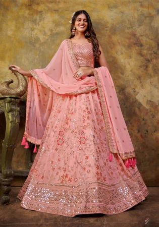 Picture of Good Looking Georgette & Net Dark Salmon Lehenga Choli