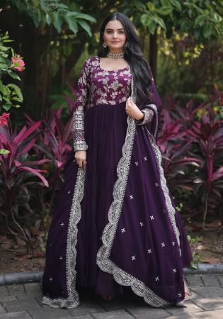 Picture of Cotton & Georgette Dark Slate Grey Readymade Gown