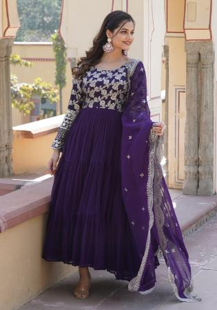 Picture of Cotton & Georgette Dark Magenta Readymade Gown