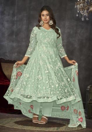 Picture of Good Looking Net Dark Sea Green Anarkali Salwar Kameez