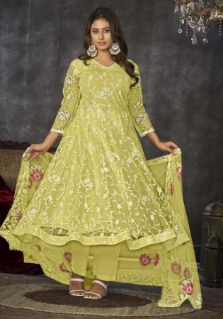 Picture of Magnificent Net Dark Khaki Anarkali Salwar Kameez