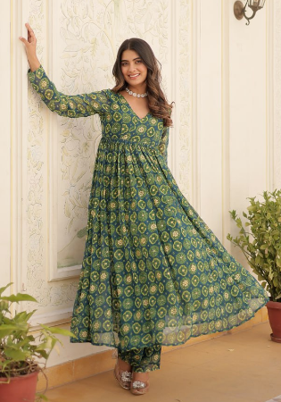 Picture of Cotton & Georgette Sea Green Kurtis And Tunic