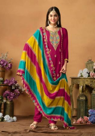 Picture of Chiffon & Silk Deep Pink Straight Cut Salwar Kameez