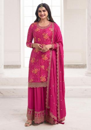 Picture of Chiffon Medium Violet Red Straight Cut Salwar Kameez