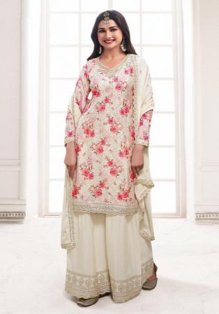 Picture of Chiffon Dark Salmon Straight Cut Salwar Kameez