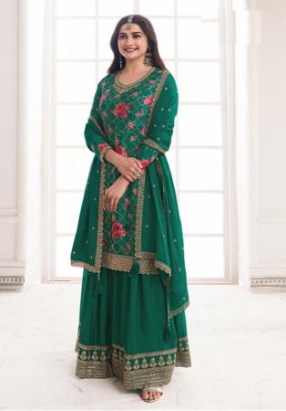 Picture of Wonderful Chiffon Teal Straight Cut Salwar Kameez