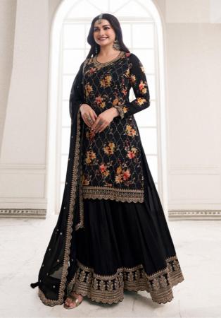 Picture of Gorgeous Chiffon Black Straight Cut Salwar Kameez