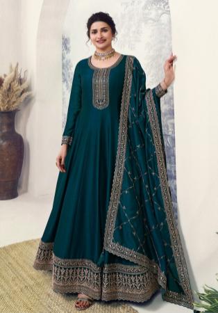 Picture of Georgette & Silk Dark Green Anarkali Salwar Kameez