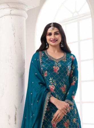 Picture of Splendid Chiffon Teal Straight Cut Salwar Kameez