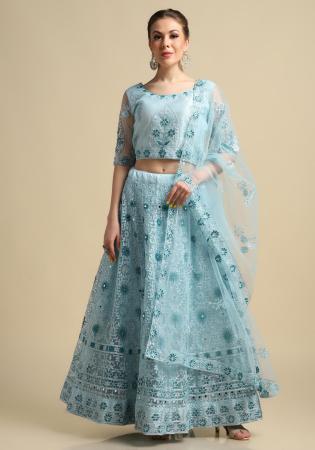 Picture of Enticing Silk Light Steel Blue Lehenga Choli