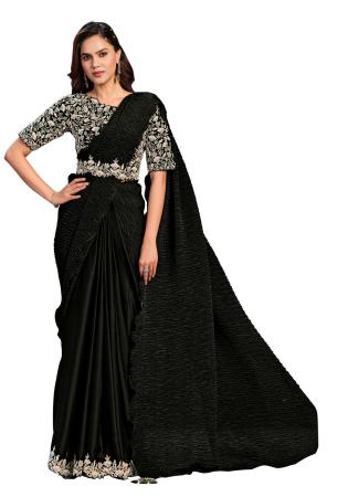 Picture of Well Formed Crepe & Satin & Silk Black Saree