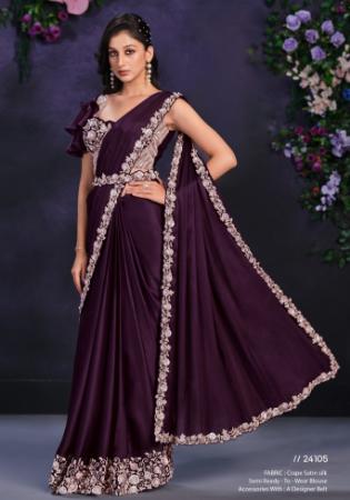 Picture of Resplendent Crepe & Satin & Silk Purple Saree