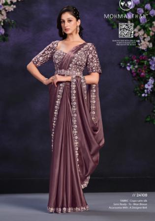 Picture of Resplendent Crepe & Satin & Silk Saddle Brown Saree