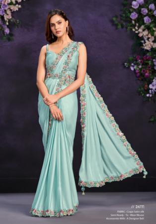 Picture of Sightly Crepe & Satin & Silk Light Steel Blue Saree