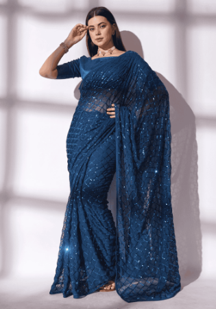 Picture of Fascinating Georgette Midnight Blue Saree