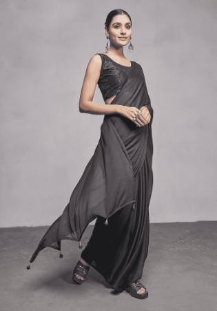 Picture of Amazing Chiffon & Georgette Black Saree