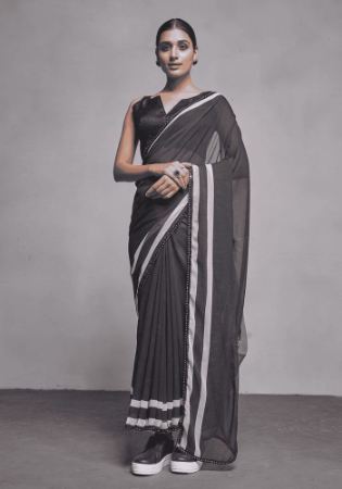 Picture of Pretty Chiffon & Georgette Black Saree