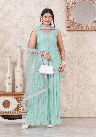 Picture of Georgette Dark Sea Green Readymade Salwar Kameez