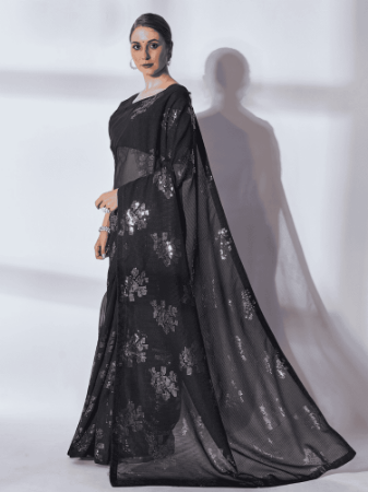 Picture of Gorgeous Chiffon & Georgette Black Saree